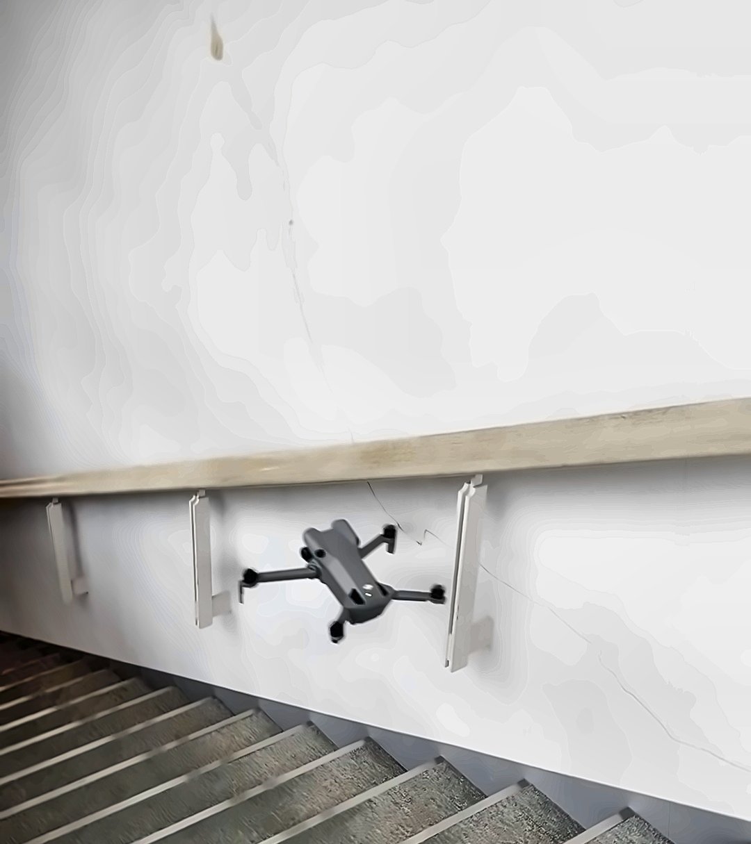 Inspection drone flying in a stairwell at Tokatsu Techno Plaza