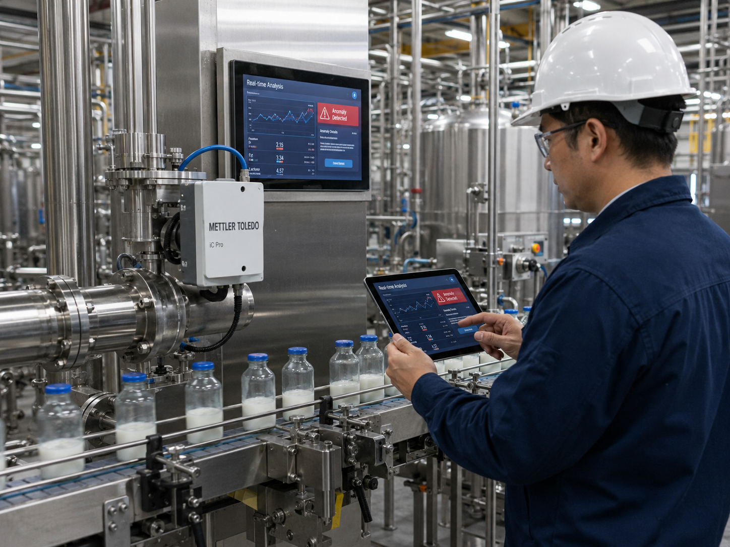 現場データをタブレットで監視するエンジニア